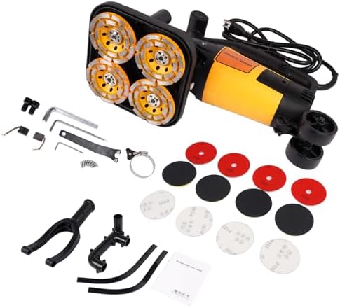 4-Head Electric Diamond Polisher Machine, 3800W Concrete Grinder Set, 6000RPM Concrete Surface Planer Floor Grinder for Grinding Concrete Cement Marble Granite