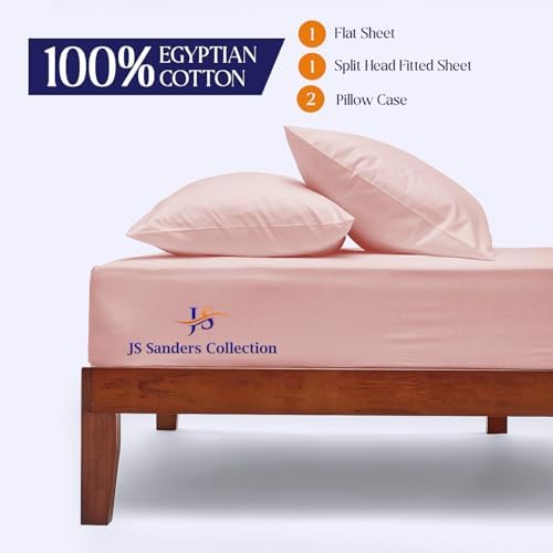 JS Sanders Collection 600TC Flex Top Queen Sheets for Sleep Number Bed - 100% Cotton 4 Pcs Top Split Queen Sheets for Adjustable Bed Queen 36 Inch Down Blush -18 Inch Deep