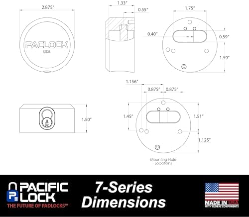 PACLOCK's 7-Series Flat Back Puck w/Tapped Holes, Standard Rekeyable (SR), Keyed Alike U-Pick!, Stainless Steel
