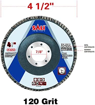 Sali 48 Pack Flap Disc 120 Grit 4.5" x 7/8-Inch Sanding Disc Bevel Type #29 Premium and Industrial Grade Angle Grinder Grinding Wheel High Performance Edge Grinding