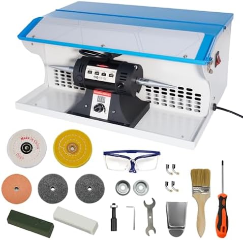 110V 1200W Jewelry Polisher Machine with Digital Display, Jewelry Polisher Bench Buffer with Integrated Dust Collector, Exhaust Fan, Work Light and Motor Housing
