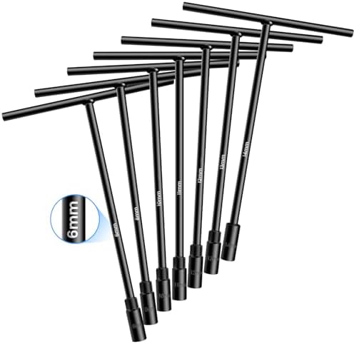 T - Handle Metric Socket Wrench Set 6- Point (6mm, 8mm, 10mm, 11mm, 12mm, 13mm, 14mm) Chrome Vanadium Steel T Handle Wrench Hex Socket For Car Motorcycle Dirtbike Repair (7 Pack)