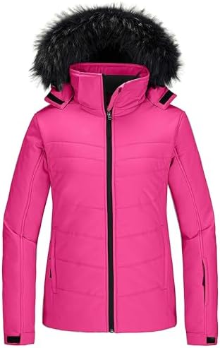 Skieer Women's Ski Jacket Waterproof Warm Puffer Thick Hooded Winter Coat
