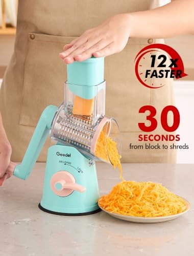 Geedel Rotary Cheese Grater Hand Crank, Cheese Shredder Vegetable Slicer