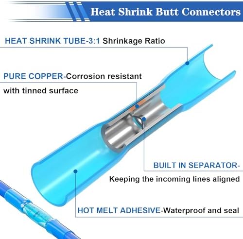 smseace 1500PCS Heat Shrink Butt Connectors Kit 22-16/16-14/12-10AWG Waterproof Electrical Butt Wire Crimp Connectors for Automotive Boat Stereo Industrial Equipment
