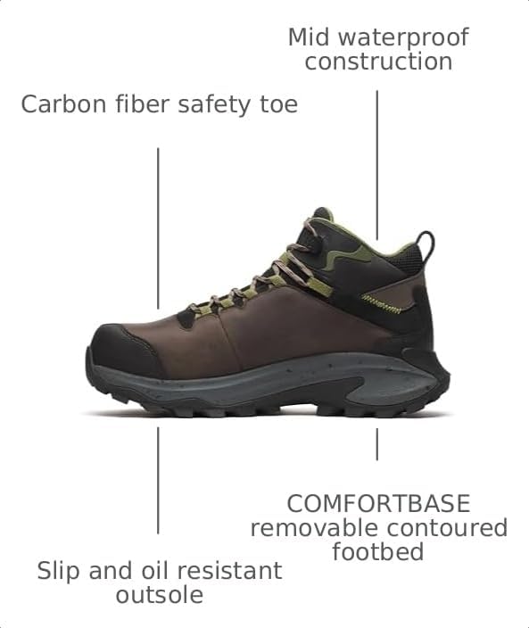 Merrell Mens Dark Taupe Moab Speed 2.0 Mid Composite Toe WPSR Hiker