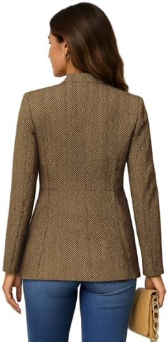 Mina Self 2026 Fall Women's Open Front Tweed Blazer,Plaid Fitted Jacket