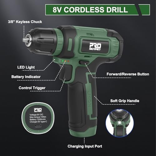 Prostormer Home Tool Kit with 8V Cordless Drill Driver, Green