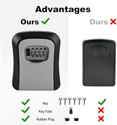 6 PCS L Large Key Lock Box, Combination Lockbox for Keys Outdoor | 4.5”x3.7”x1.5” Waterproof Kirsite Portable Key Lock Box Wall Mount with Code (L Size, Gray)