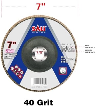 Sali 10 Pack Zirconia Flap Disc 40 Grit 7" x 7/8-Inch Sanding Disc Bevel Type #29 Premium and Industrial Grade Angle Grinder Grinding Wheel High Performance Edge Grinding