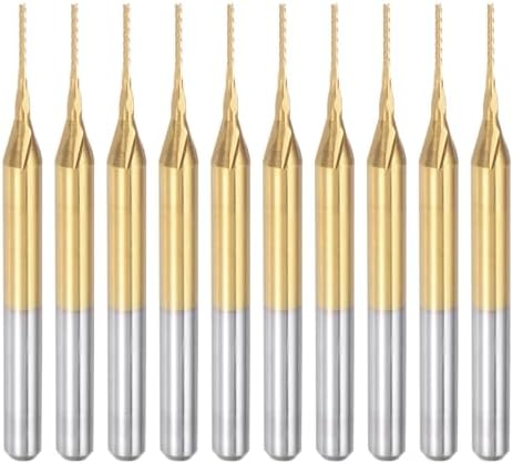 uxcell 10Pcs 0.6mm Titanium Coat Carbide End Mill Engraving Milling Cutter CNC Router Bits for PCB Machine, 1/8" Shank