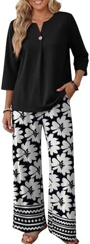 WIHOLL Two Piece Sets for Women 3/4 Length Sleeve Lounge Sets Summer Spring Vacation Travel Outfits Fashion Clothing