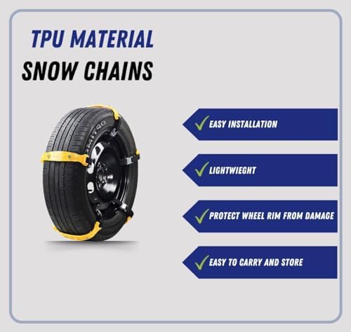 Jeremywell Snow Chains Anti-Skid Anti Slip Emergency Snow Tire Chains - Portable Emergency Traction Snow Mud Chains Universal Adjustable 10pcs Car Security Chains for SUV and Cars (Yellow-10pcs)