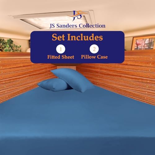 JS Sanders XL V Berth Boat Sheet 3 Pcs 600 TC Egyptian Cotton,Mediterranean Blue