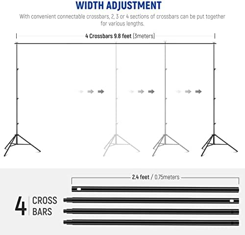 NEEWER 8.5x10ft Adjustable Backdrop Stand Kit, Photography Background Support System with 4 Crossbars, 6 Spring Clamps, 6 Backdrop Clips, 2 Sandbags, and Carrying Bag for Photo Video Party Ceremony
