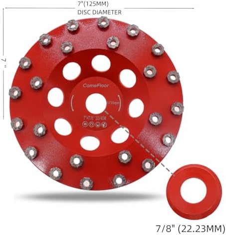 Diamond Grinding Cup Wheel for Hard Concrete Floor, Epoxy Coating Removal, 24 Aggressive Honeycomb Segments, 7 Inch 7/8" Arbor, 30/40 Grit