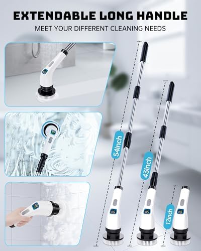 Electric Spin Scrubber with Long Handle | Shower Cleaner Brush for Bathroom