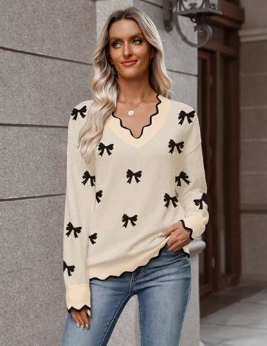 Zeagoo Women's 2026 Fall V Neck Sweater Long Sleeve Lightweight Knit Tops