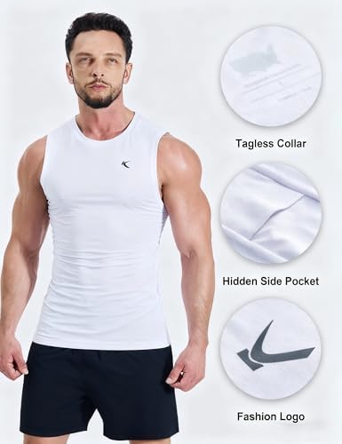 KPSUN Men's Quick Dry Workout Tank Top Summer Beach Shirt | UPF 50+ Sleeveless Gym Muscle Shirt with Hidden Pocket for Keys. Ideal for Gym Training, Outdoor Running, And Beach Workouts