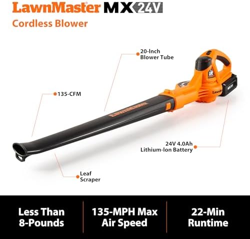 LawnMaster 24VMWBL Cordless 24V Max 13'' Lawn Mower & Leaf Blower Combo