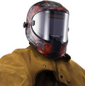 MANUSAGE Panoramic View Welding Helmet Auto Darkening, Welding Hood with 4 Arc Sensor Solar Power, True Color Shade 5-8 and 9-13 Idear for TIG MIG ARC, Adjustable Delay and Sense (E980S Decor)