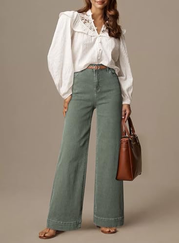 Dokotoo Women's Casual High Waisted Jeans Stretch Wide Leg Loose Denim Pant