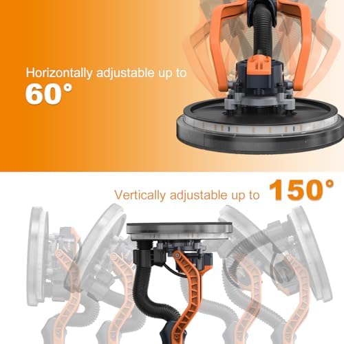 MAXXT Brushless Orbital Drywall Sander, 550W Powerful Constant Speed Electric Drywall Sander, 6 Variable Speed 600-1200 RPM Foldable Sander Tool, With Memory Variable Speed, 360° LED Light