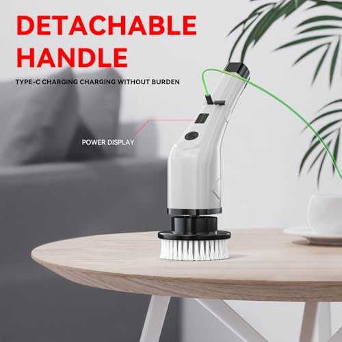 APLUSH Electric Spin Scrubber,Cordless Shower Cleaning Brush with 7 Replaceable Brush Heads, Adjustable 2 Speeds Extension Handle Power Cleaning Brush for Tub Tile Floor Car,Black