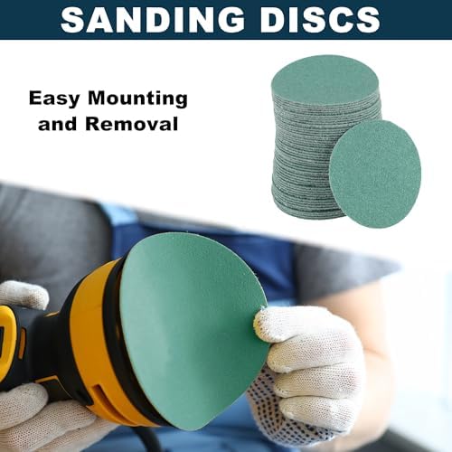 Car Sanding Discs 2inch 100 Grit Abrasion Resistance | Round Hook and Loop Sandpaper Green 50 Pcs