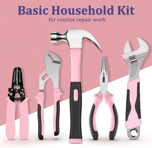 Sundpey 281 Pcs Home Tool Kit Portable Complete General Hand Tool Set Pink
