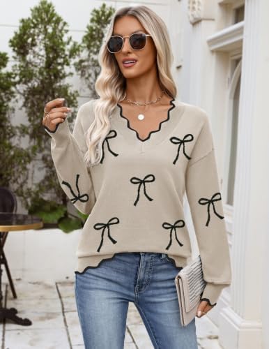 Zeagoo Women's 2026 Fall V Neck Sweater Long Sleeve Lightweight Knit Tops