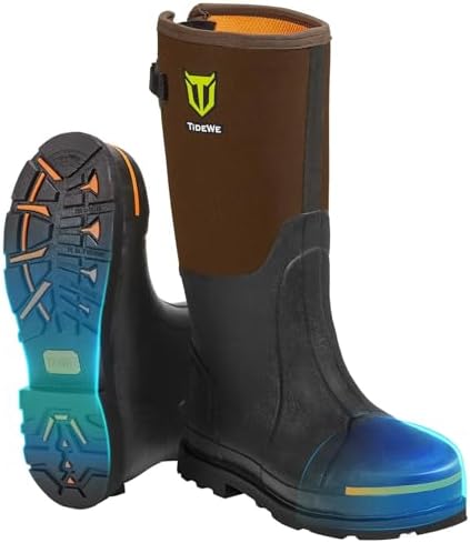 TIDEWE Rubber Work Boots for Men, Steel Toe & Shank, Waterproof Anti Slip