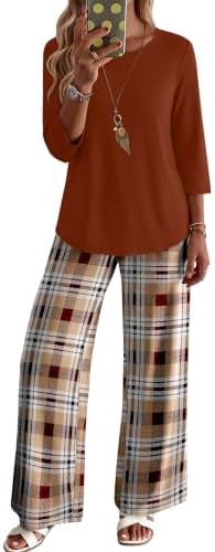 WIHOLL Two Piece Sets for Women Lounge 3/4 Length Sleeve Womens Tops Graphic Pants with Pockets Summer Outfits 2026