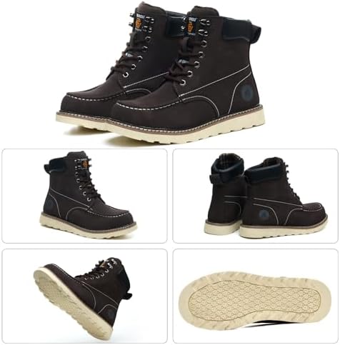 Steel Toe Boots for Men-6 Inch Moc Toe Safety Work Boots Non-Slip Resistant Indestructible Construction Western Boot Mens Steel Toes Shoes
