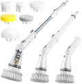 Electric Spin Scrubber, 8 in 1 LED Electric Scrubber for Cleaning, 90 Mins Long Runtime IPX6 Waterproof & 52" Extendable Handle for Deep Clean Bathroom Grout, Tile and Kitchen