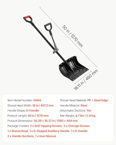 VEVOR 18" Poly Snow Shovel for Driveway with Assisted Handle