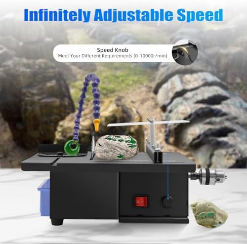 Jade Grinding Machine 110V Electric Gem Engraving Cutting Machine 7-Speed Adjustable Chisel Carving Machine Bench Jewelry Jade Polishing Machine Table Saw Polisher Set