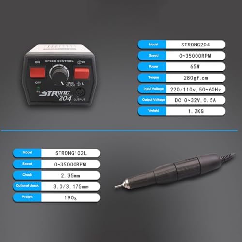 35K RPM Micromotor Polisher with Micro Motor Handle, Micromotor for Jewelry,Ceramics,Silicone,Glasswork,Woodcarving (204, 102)