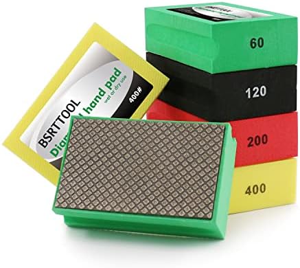 4PCS Diamond Hand Polishing Pads Sanding Blocks Foam Backing for Tile Stone Marble Concrete Ceramics Granite Glass Wet Dry (4PCS)
