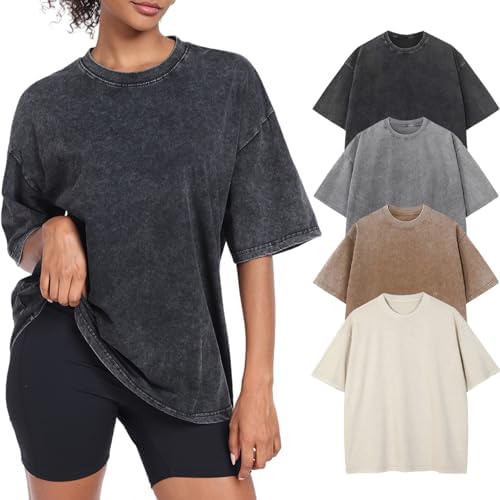 Womens Vintage Oversized T Shirts Acid Washed Baggy Cotton Tee Workout Gym Shirts Boyfriend Short Sleeve Tops