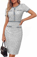 GRACE KARIN Women Work Business Short Sleeve Bodycon Tweed Dress