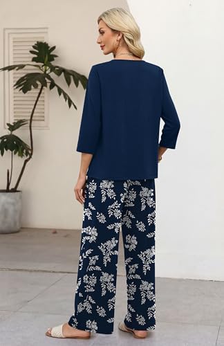 WIHOLL Two Piece Sets for Women 3/4 Length Sleeve Lounge Sets Summer Spring Vacation Travel Outfits Fashion Clothing