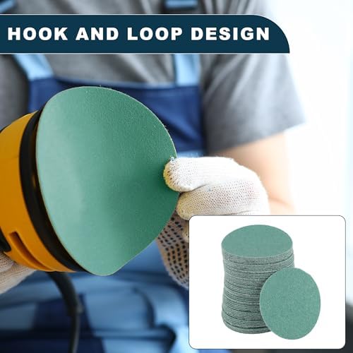 Car Sanding Discs 2inch 100 Grit Abrasion Resistance | Round Hook and Loop Sandpaper Green 50 Pcs