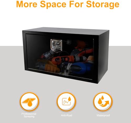 30 Inch Underbody Truck Box Steel Storage Tool Box,30 x 14 x 16 Tool Chest Organizer w/Lock and Keys For Pickup,Truck Bed, RV, Trailer,Heavy Duty Waterproof Black box