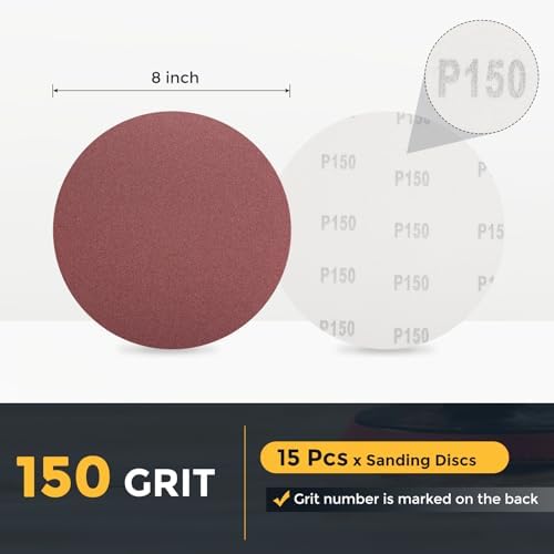 HARFINGTON 15 Pcs 8 Inch Sanding Discs 150 Grit Red Aluminum Oxide
