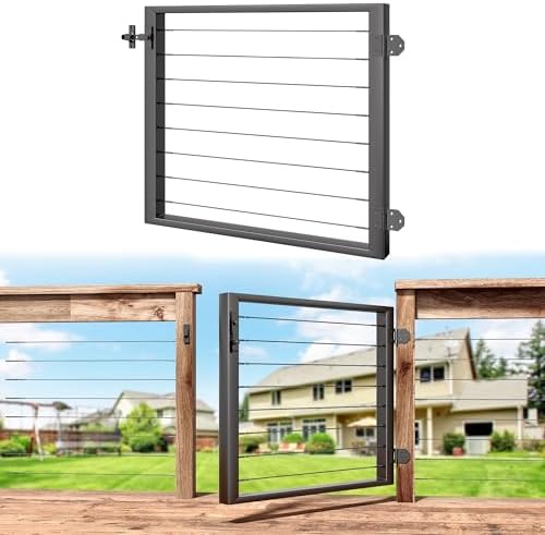 Outdoor Gate Integrated Welding Cable Railing Gate for Wood Metal Cable Railing System Stainless Steel Fence Gate (Left Hand in Swing, Black)
