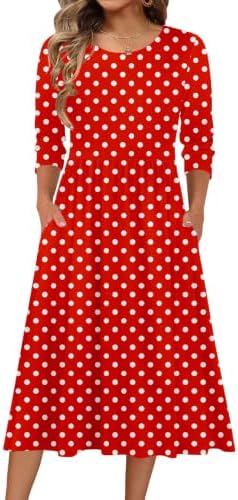 Zeagoo 3/4 Sleeve Women's Dress Casual Aline Summer Fall Midi Long Dresses