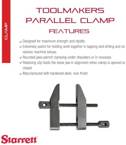 Starrett Toolmakers Parallel Clamp - Ideal for Holding Work in Tapping and Drilling - 1-1/4" Capacity, 13/16" Throat Depth, Hardened Steel, Nice Finish - 161A