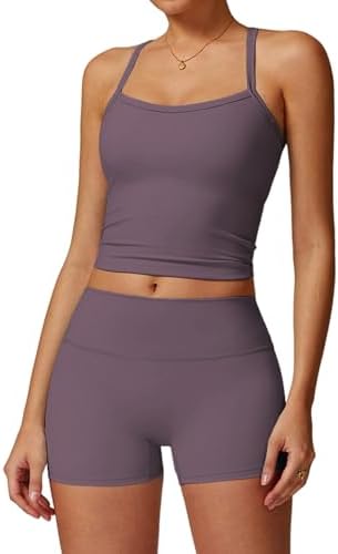 QBGJTD Two Piece Workout Sets For Women Tank Top Matching High Waist Booty Lifting Shorts Gym Yoga Active Wear Outfits
