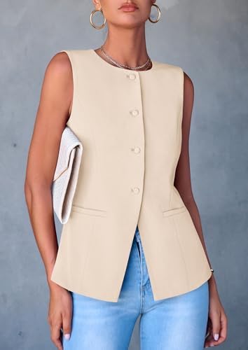 PRETTYGARDEN Women Tailored Suit Vest Business Casual Tops